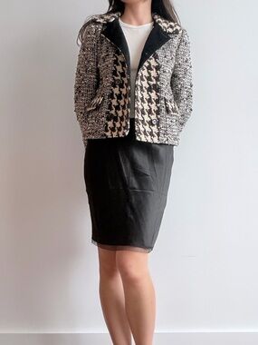 Dolce Gabbana Black and White Houndstooth Tweed Jacket